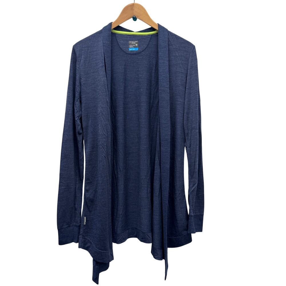 Icebreaker Cool-Lite Merino Wool Blend Blue Cardigan Medium Lightweight Active